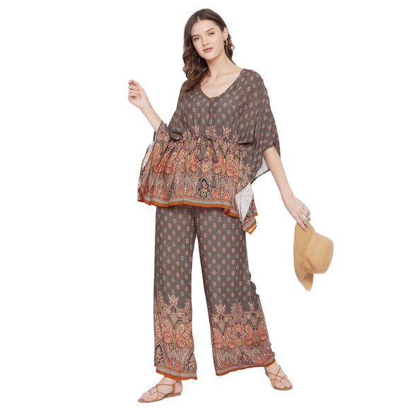 Gypsie Blu Womens Co-Ord Set Dress Rayon Paisley 2 Piece Pajamas Sets for Girls - Picture 2 of 8